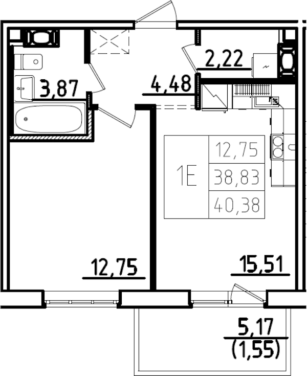 1-комнатная квартира 44 м², 8/9 эт., ЖК «IQ Гатчина 3»